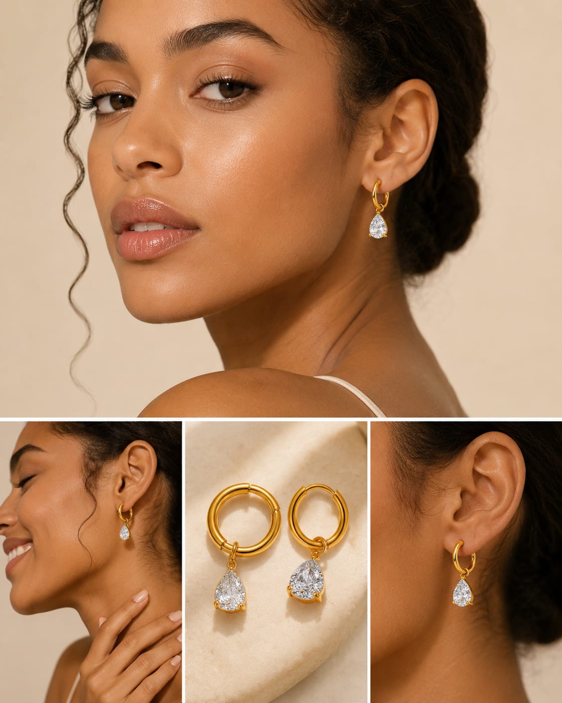 Goutte Fine – boucles d'oreilles portées