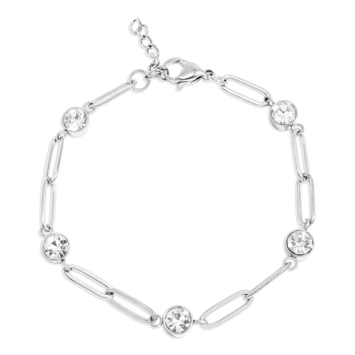 Bracelet Éclat argenté à maillons trombone et pierres translucides
